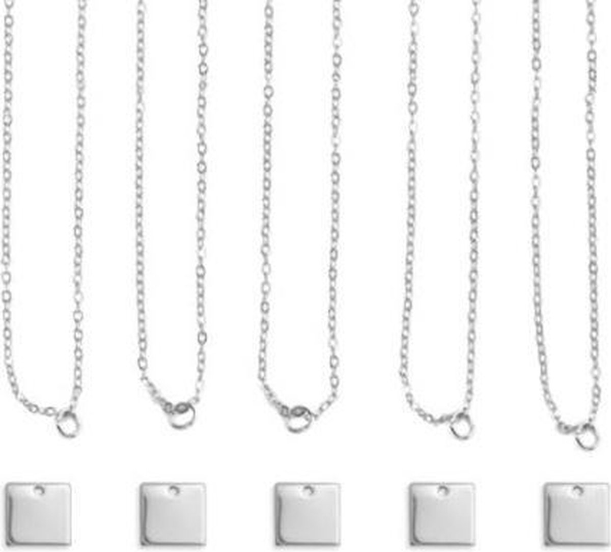 Halskettingset | vierkant | zilverkleurig | 5 stuks